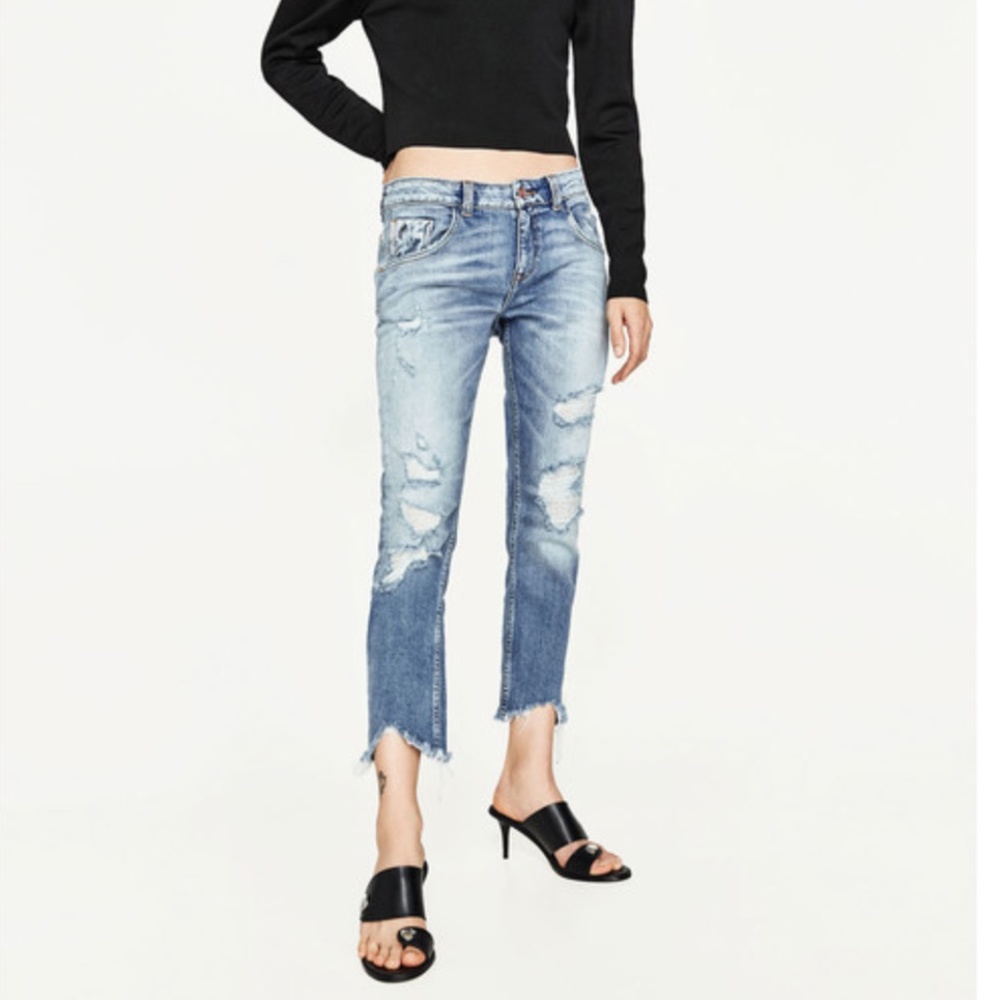 New Zara Basic Z1975 Denim Jeans Distressed Premium